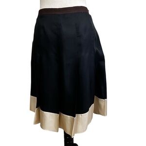 GAP 100% Silk Black A-Line Skirt Ivory Hem Brown Ribbon Tie | Y2K | Size 8